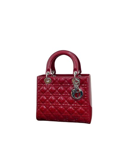 DIOR Lady Dior bag in red patent leather medium