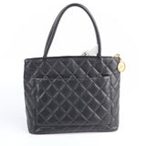 Chanel Beige Quilted Caviar Medallion Tote Black