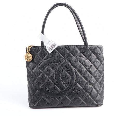 Chanel Beige Quilted Caviar Medallion Tote Black