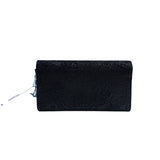 Chanel Black Silver Embossed Flap Wallet 18 Openings