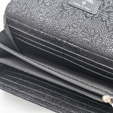 Chanel Black Silver Embossed Flap Wallet 18 Openings