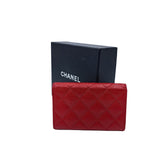 Chanel red lychee pattern coin purse 18 open with card