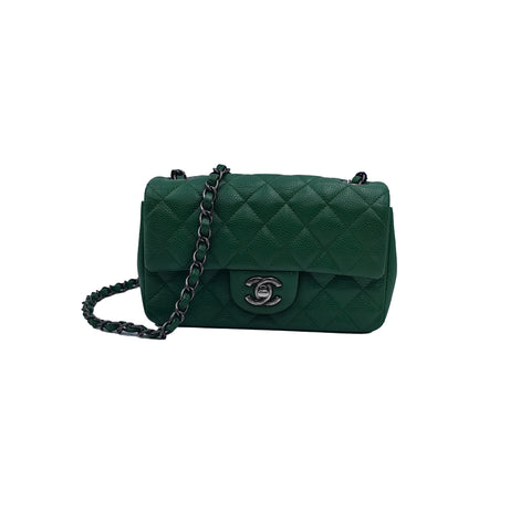 Chanel Green Lychee Print CF Small 21 Open