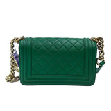 Chanel green leboy small 22 open with card