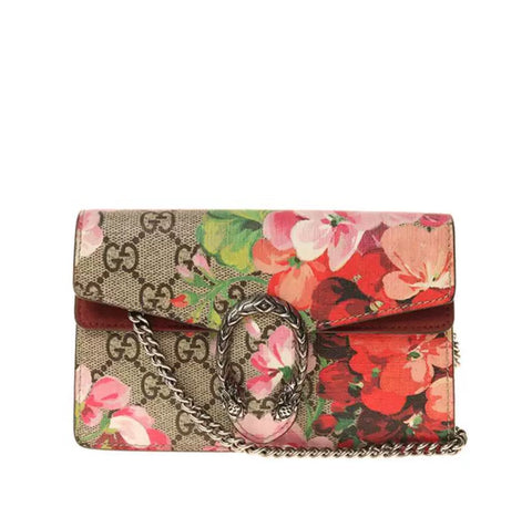 Gucci Multicolor GG Supreme Blooms Canvas and Leather Dionysus Wallet On Chain