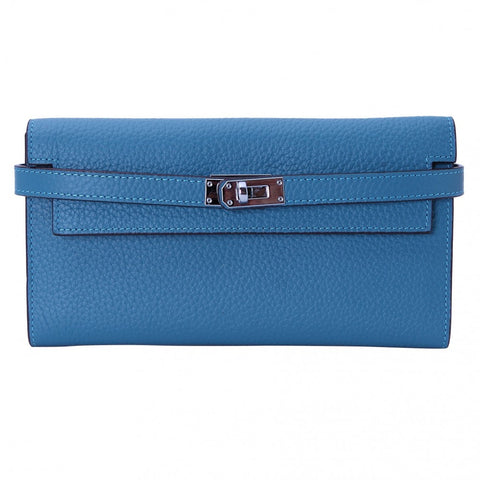 Hermes Kelly Wallet Long Vaux Epson Leather Genuine blue